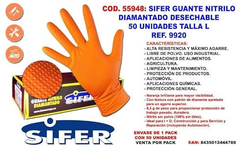 SIFER guante nitrilo diamantado desechable 50 und t. l 9920
