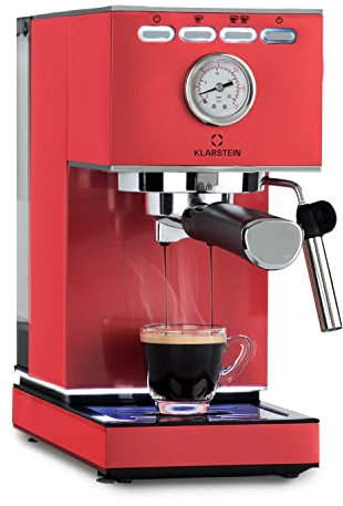KLARSTEIN Pausa cafetera espresso, 1350 W, máquina de café, 20 bares de presión, depósito de agua: 1,4 litros, acero inoxidable, rojo