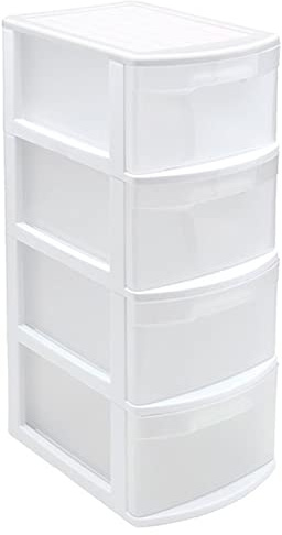 AC - Cajonera de Almacenamiento Tamesis con 4 cajones, Torre de Almacenamiento Multiusos para Oficina, hogar, Escuela, etc. 78 x 28,5 x 39 cm. Color Blanco.