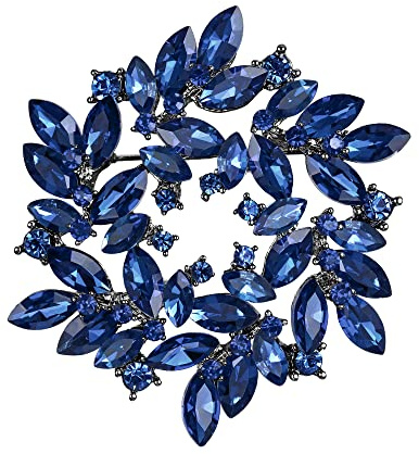 Clearine Marquise Österreichische Kristall Strass Elegante Blumenkranz-Brosche für Damen Topaz-Blau Gold-Ton