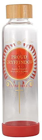 Harry Potter Bottiglia d'acqua in vetro, 500 ml, orgoglioso Grifondoro, riutilizzabile, bottiglia d'acqua in vetro, regalo