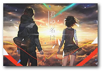 Your Name Kimi No Na Wa Carteles de dibujos animados de anime Miyamizu Mitsuha Pintura sobre lienzo Póster de pared con desplazamiento de imagen para pared, decoración de paredes, 24 x 36 pulgadas