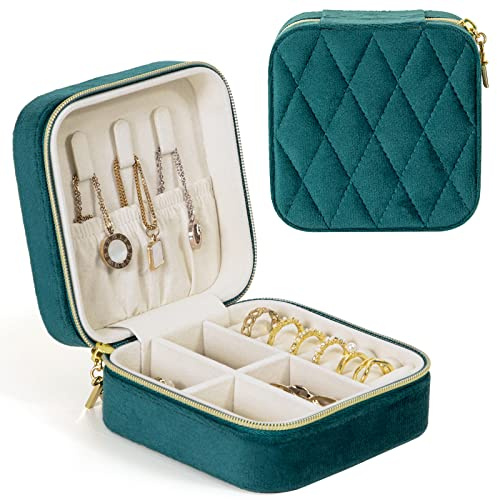 KAMIER Small Jewelry Box for Women, PU Leather Organizer for Earrings, Rings, Necklaces, Cute Travel Jewellery Box for Women, Men, and Girls, Peacock Blue