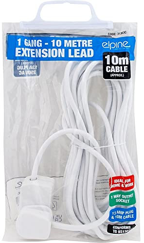 10M Extension Lead - Cord Uk Cable Electric Mains Power | 1 2 3 4 6 8 10 Gang Way, Surge Protected, Tower 3 Pin Multi Socket Plug | Amp Switched Reels Leads (1Way 10M)