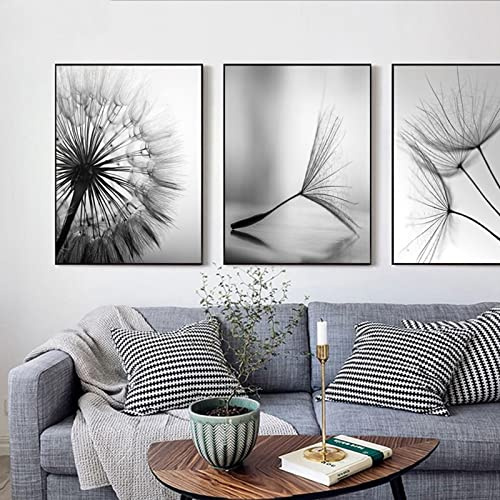 HEHGVCF Poster 3er Set Leinwandbilder Schwarz Weiß Pusteblume Poster Löwenzahn Bilder Moderne Wandbilder Wohnzimmer Schlafzimmer Wanddeko ohne Rahmen (Pusteblume,50 x70cm)