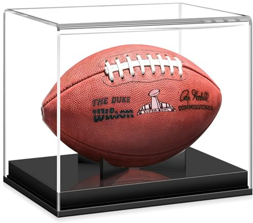 KKU Football Display Case, Acrylic Football Case Display Case Autographed Football Holder, No Assembly Required Football Display Box with Removable Built-in Football Display Stand
