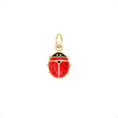 forme di Lucchetta - Marienkäfer Anhänger aus 14K Gelbgold 585 Echtgold | Glückskäfer Goldanhänger Damen handemailliert, hergestellt in Italien, Geschenk für Frauen und Mädchen