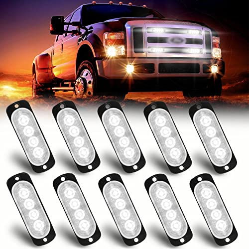 Teguangmei 10PCS Feu Stroboscopique D'urgence LED 4LED pour Voiture Feu de Signalisation DC12V-24V Feu de Circulation Blanc Super Brillant pour Voiture Camion SUV Remorque Bateau Van Véhicules