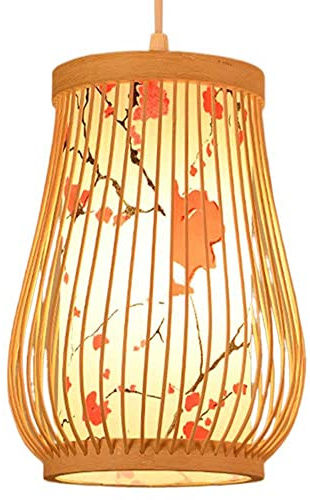 CSSYKV Suspension Lanterne Chinoise en Bambou avec Abat-Jour Imitation Parchemin Lustre À Baldaquin en Bois Décorations À Suspendre Lampe Japonaise Rustique Rotin