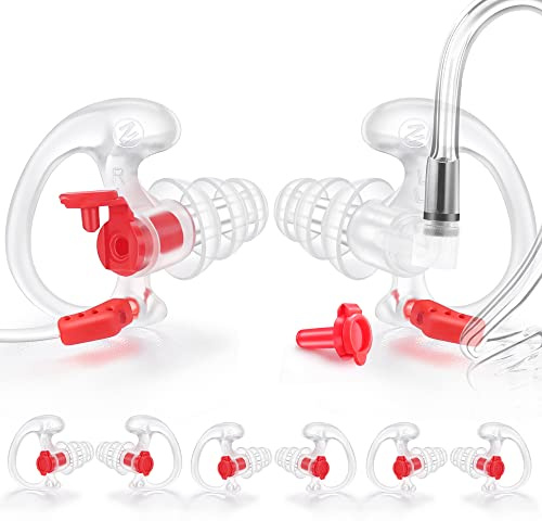 Zeadio Lot de 4 bouchons d'oreille à triple bride, doux et confortables en silicone filtré par le bruit – Transparent, taille M, paire de 4