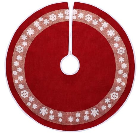 Weihnachtsbaum Decke, 76cm Christbaumdecke, Rot Weihnachtsbaumdecke Rund, Leinen Tannenbaum Decke, Goldglitter und Schneeflocke Abdeckung für Christbaumständer, Weihnachtsdekoration für Zuhause