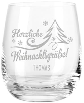 GRAVURZEILE Teelicht mit Gravur - Herzliche Weihnachtsgrüße - Personalisiert mit Name - Weihnachtsdeko zum Verschenken - Geschenke für Frauen & Männer zu Weihnachten