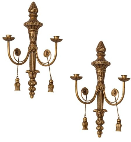 TentHome Kerzenhalter Wand Metall Vintage Kandelaber Antik Teelichthalter Wandkerzenleuchter 2 Armig im Barockstil Wandkerzenhalter für Stabkerzen Wanddekoration Gold 2 Stück | Wandkerzenhalter für Stabkerzen Wandkerzenleuchter Antik Teelichthalter im Barockstil Wanddekoration Gold 2 Stück