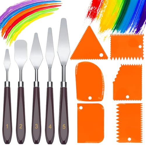 11 Pezzi Set Coltelli di Pittura,5 Spatola per Pittura+6 Spatola Coltello,Acciaio Inox Palette Knife Set,Pittura di Coltelli,Pittura Raschietto,Tavolozza Strumenti,Spatole per Pittura ad Olio