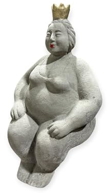 OriginalPaul Skulp & Betondesign Kantenhocker - Eva auf Kante sitzend mit Goldener Krone - Massiver Steinguss aus eigener Produktion in Deutschland - H/B/T 41/12/15 cm, ca. 4,4 kg