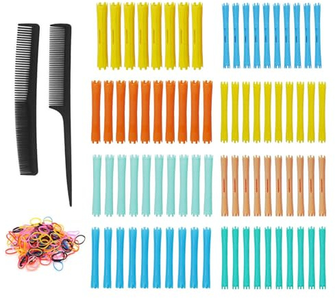 Tige à friser sans chaleur, ensemble de tiges à friser flexibles avec peigne, plusieurs tailles, 78 tiges ondulées pour cheveux froids, outil de coiffure facile à utiliser, fer à friser pour