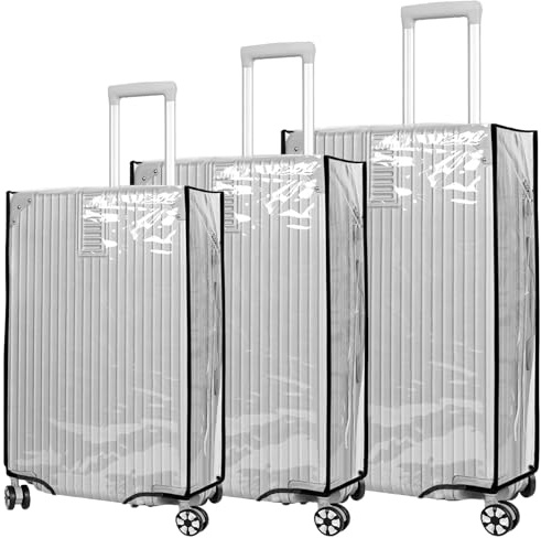 3Pcs Clear Suitcase Covers Protectors, 20/24/28inch PVC Luggage Cover, Waterproof Scratch Dust Resistant Travel Luggage Protector Cover Wheeled Suitcase Protective Dust Cover for Suitcases Travel