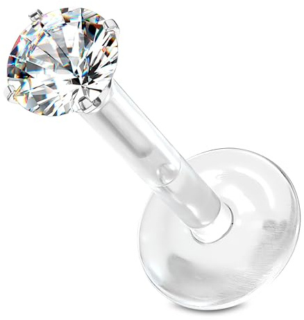 Stachelkleid Labret Chriurgenstahl 316l Bioflex Piercing Zirkonia Push In Allergie Flexibel Biegbar Rund Base Flach Gold Silber Bites Conch Ohrstecker Nase Tragus Kunststoff Plastik 1,2mm