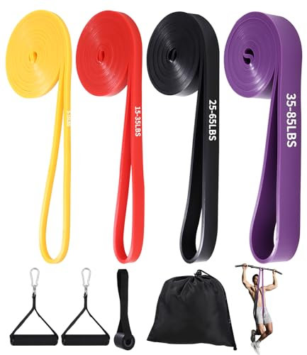 FAOKZE Fitnessbänder mit 4 Widerstandsstufen, Widerstandsband-Set mit Türanker, Griff, Tragetasche, Widerstandsbänder für Fitness/Stretching/Yoga/Krafttraining/Pilates