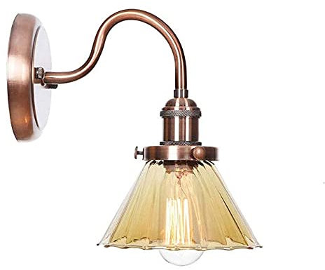 QXGJTLI Lampada da parete vintage industriale a forma di imbuto in vetro, adatta per cucina, soggiorno, corridoio, camera da letto, specchio cosmetico, lampada decorativa, base in rame E27