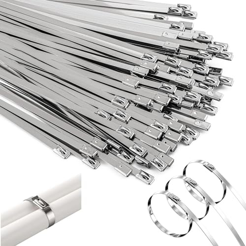 100 Stück Edelstahl Kabelbinder Metall Rostfrei Selbstsichernde Abnehmbar Wiederverschließbar Set für Kabelbündelung (11.8 Zoll/300mm)