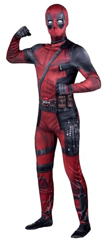 Deadpool Adult Zentai Suit Halloween Costume, Official Full Body Printed Spandex Hero Suit with Hooded Mask