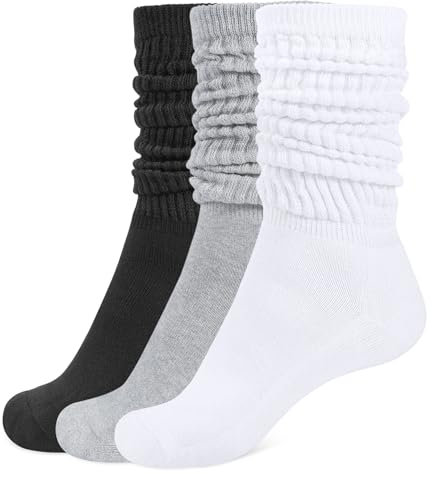 CLOSEMATE 3 Paar Kniestrümpfe Damen Lange Slouch Socken Baumwolle Stulpen Beinwärmer Beinstulpen Slouchy Socks 35-38 39-42 Einheitsgröße 1Schwarz 1Weiß 1Grau