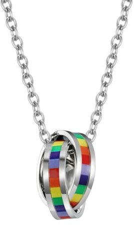 Halskette Ketten Schmuck Herren Frauen Anhänger Necklace Doppelring-Halskette Sechsfarbiger Doppelring-Anhänger