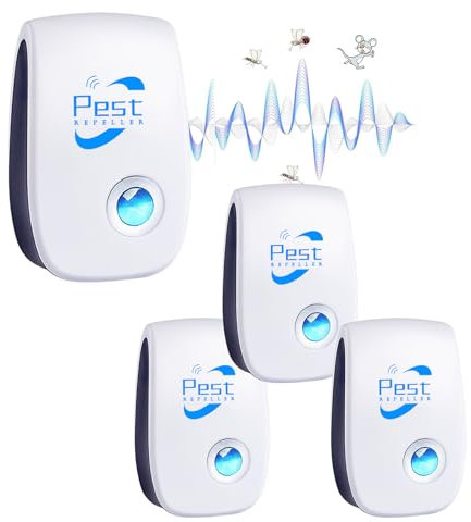 Repelente Ultrasónico de Plagas, 4 Pack Electrónico Repelente Mosquitos Insectos Control de Plagas,Repelente Ultrasónico Ratas para Interiores Anti Cucarachas, Moscas, Mosquitos, Ratones, Arañas