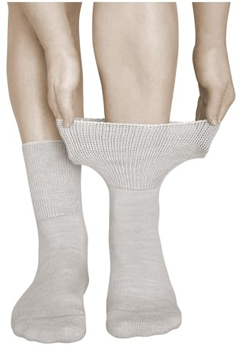 vitsocks Chaussette diabétique LAINE MÉRINOS extra large Femme (2 PAIRES) non comprimante sans couture, ne serrent pas, chaude, beige, 39-42