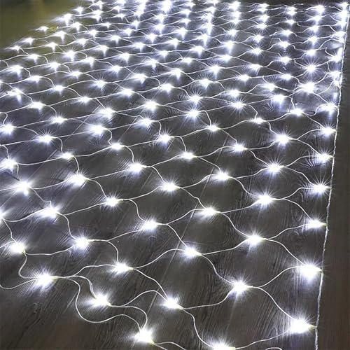 Nileco Luces Led de Red para Exteriores, Luces de Malla Conectables con 8 Modos de Iluminación, Luces Decorativas Navideñas Impermeables para Arbustos, árboles y Jardines(6m x 4m 880led, White)