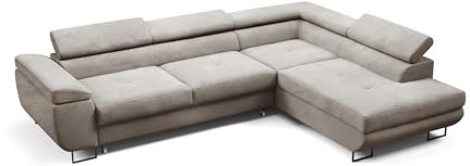 PAMIR24 Ecksofa mit Schlaffunktion und Bettkasten - Couch L Form L/R Cordstoff Sofa Schlafsofa, Anton (Dunkelbeige, Rechts)