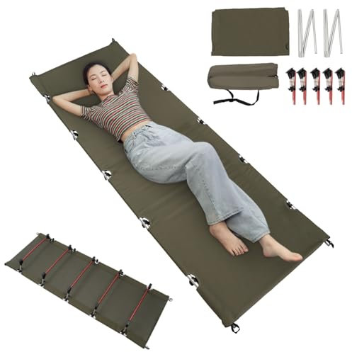 PurpleMinder Feldbett Ultraleichtes & Klappbar, Tragbarer Campingbett mit Tragetasche, Gästebett bis 150kg, 190 * 70 * 17 cm Campingliege Klappbett für Camping Reisen Outdoor (Grün)