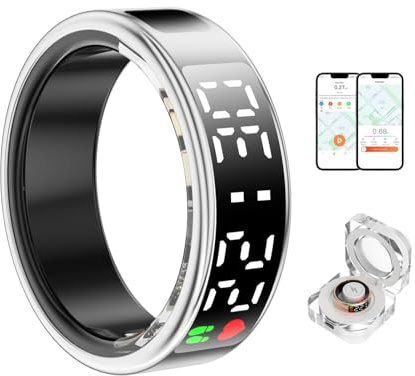 Smart Ring with LED Display Screen, Health Tracker Fitness Ring with APP, Compatible with iOS Android, IP68 Water Proof, Multiple Sports Modes, Heart Rate Sleep Tracker Pedometer