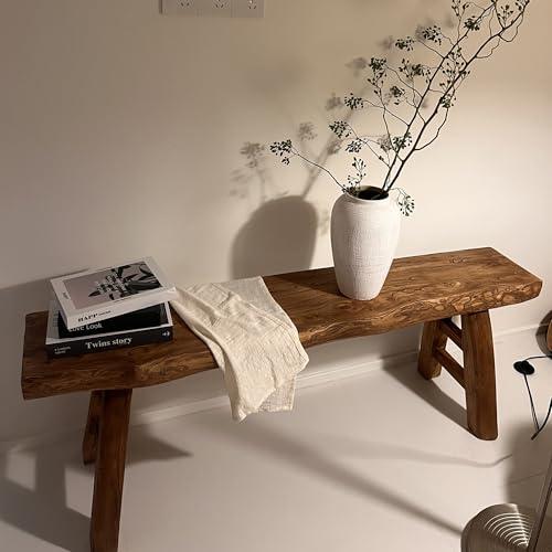 Banco de comedor de madera maciza de estilo rústico for interiores, banco estrecho con borde natural, banco for el extremo de la cama del dormitorio, banco de entrada de cocina de madera asiática(80x2