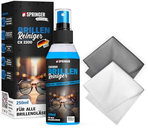 SPRINGER CX2200 Brillenreiniger 250 ml, sanfte Reinigung | Made in Germany | für alle Brillengläser (Glas & Kunststoff) | gegen Flecken & Schlieren | für Brillenputztücher