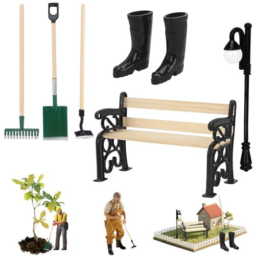 Danishsy Miniatur Garten Zubehör, Feengarten Wichtel Zubehör Deko, 7 Stück Mini Gartenmöbel Sachen, für DIY, Feengarten Dekoration, Puppenhäuser, Geburtstagsgeschenke für Jungen und Mädchen