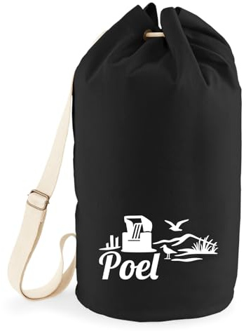 Huuraa Seesack Poel Strandmotiv 20 Liter Black Baumwolle Rucksack Geschenkidee
