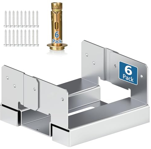 4x4 Galvanized Post Base for Concrete, 6 Pack Post Deck Base Anchor for 3.5x3.5 Wood, Post Base Holder with 1 Standoff for Deck Gazebo Pergola Porch, Includes 6 Fastener & 60 Screws