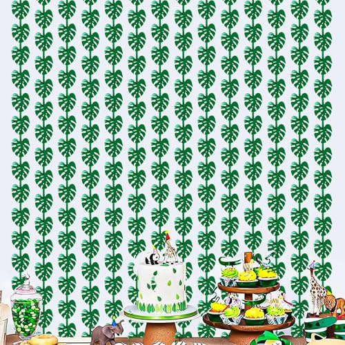 Ktxaby 2 piezas de decoración de fiesta verde con temática de safari, 1 x 2 m, cortinas de flecos de aluminio con hojas de palma tropicales para accesorios de fiesta de animales del zoológico