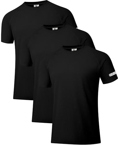 Mäns workout löpartröjor UPF 50+ solskydd Rash Guard T-shirts Quick Dry SPF UV Swim kortärmad skjortor, 3-pack: svart, M