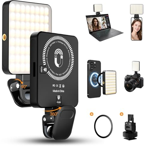 CIYYFVA Luce Selfie Portatile Magnetica, Luce per Foto con 3 Colori & 10 Luminosità Regolabili, Luci per fotocamera per Streaming, Videoconferenza, Vlog, TikTok, YouTube