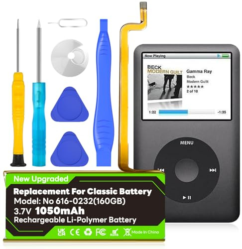 OHZHAO 2026 Upgrade 1050mAh 616-0232 Akku kompatibel mit iPod 5th 6th 7th Generation Video Classic A1136 A1238 6th 80GB 120GB 7th 160GB 5th 30GB mit Reparatur-Toolkits