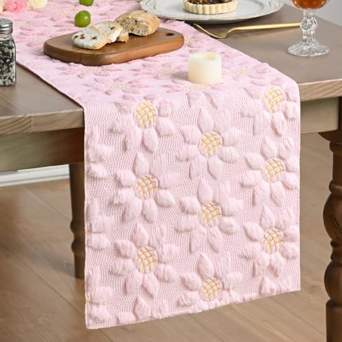 Artoid Mode Weich Plüsch Samt Faux Pelz Rosa Sonnenblumen Frühling Tischläufer, Sommer Küche Tisch Urlaub Party Dekor 33x183 cm