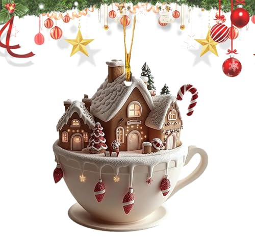 Dayysiuy Weihnachtsschmuck Tassen-Haus Form, Weihnachtsschmuck Christbaumschmuck Deko, Deko Acryl Festlich 2D Anhänger Für Zuhause Party Feiertag Terrasse Außenbereich Flur Innenbereich Schlafzimmer