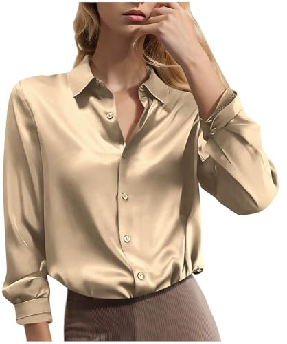 Camisas de satén para mujer, elegantes blusas de seda de manga larga con cuello y cuello para oficina, negocios, casual, ajustada, con botones, blusas de trabajo para mujer, 2025, liquidación Mis