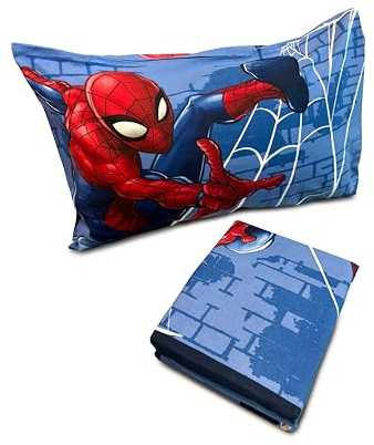 Juego de sábanas 1 Plaza de Franela Spiderman, 100% algodón, Juego de 3 Piezas, sábana + Bajera Ajustable + Funda de Almohada, Individual