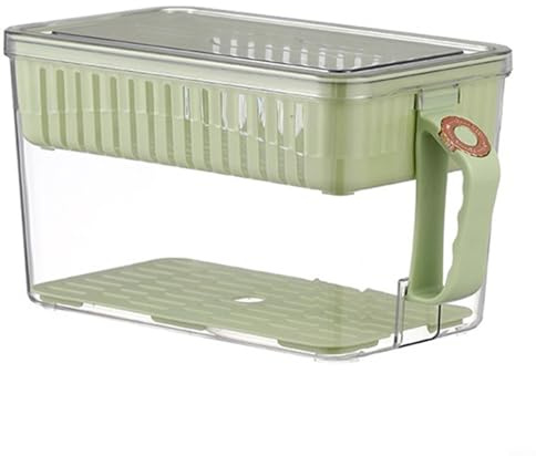 Boîte de rangement transparente avec séparateur de drainage, idéale pour l'organisation du réfrigérateur et des tiroirs intérieurs (vert, taille L)
