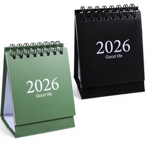 2 Packs Mini Desk Calendar 2026-2027, January 2026 until June 2027 Standing Flip Small Desktop Thick Paper Twin-Wire Binding Table Monthly Calendar for Daily Schedule School Office Supplies