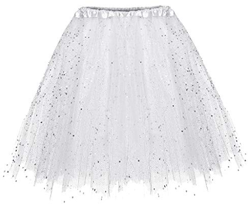 Tüllrock Damen 80er Tütü Damen Pailletten Tütü Rock Retro Elastische Tüll Rock Ballettrock Elastisch Tutu Minirock Party Karneval Kostüm Faschingskostüme